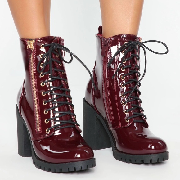 Burgundy Combat Boots - Picture 1 of 3